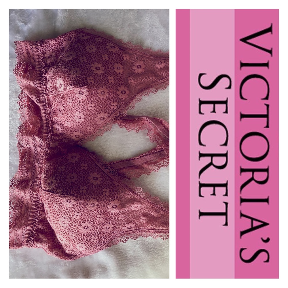 Victoria’s Secret Lace Crossbody Bralette Brassiere Size Small Color Pink EUC